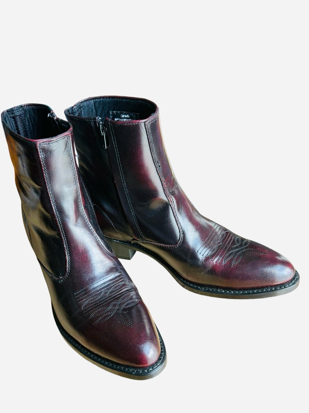 Laredo Men’s 12D SP1112 Burgundy Leather Zip Ankle Boots
